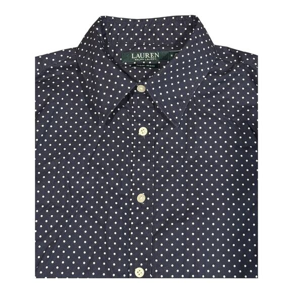Lauren Ralph Lauren Non Iron navy white Polka Dot cotton Button Up size medium - Picture 2 of 12